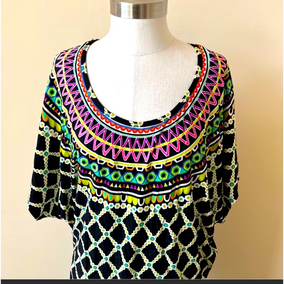 Pretty Palm Springs Trina Turk Classic Bright Colorful Retro Patter Tunic Top M - Picture 3 of 10